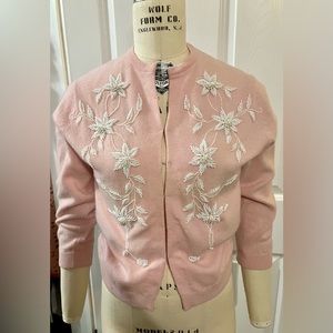 1950s Vintage Marshall Fields Beaded Lambswool Sweater - Size M - Marilyn Monroe